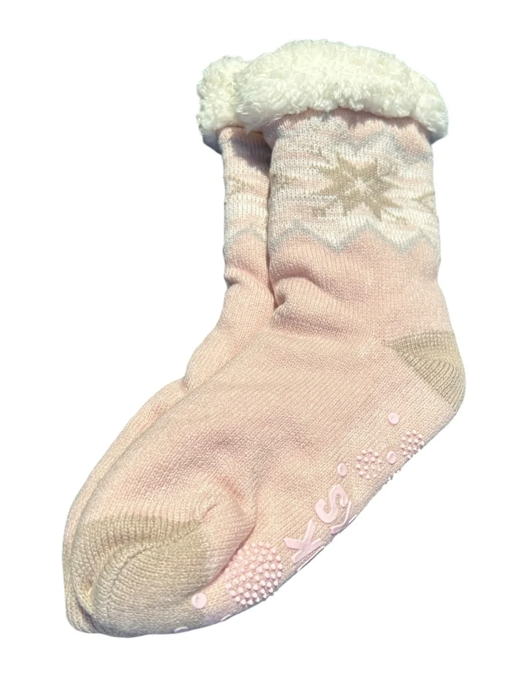 Muk Luks Cozy Pink Sherpa Lined Cabin Socks Fair Isle Sz L/XL Soft Girl NWT